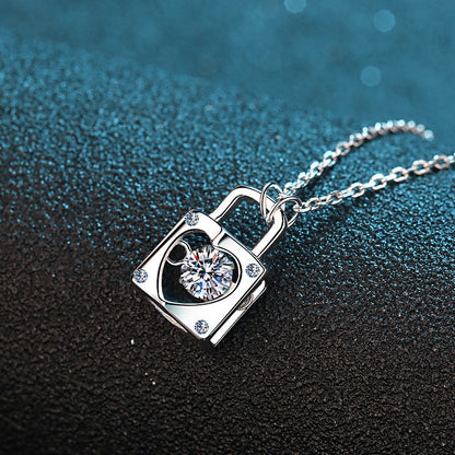 925 Sterling Silver Round Cut CZ Lock Dancing Pendant Necklace