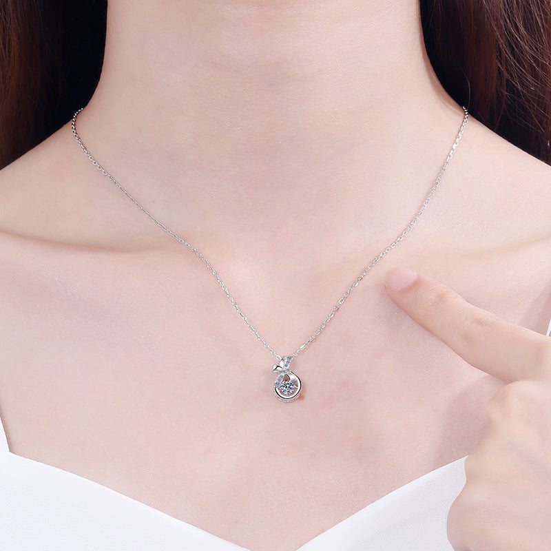 925 Sterling Silver Round Cut CZ Knot Money Bag Necklace