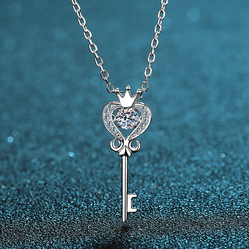 925 Sterling Silver Round Cut CZ Dancing key Necklace