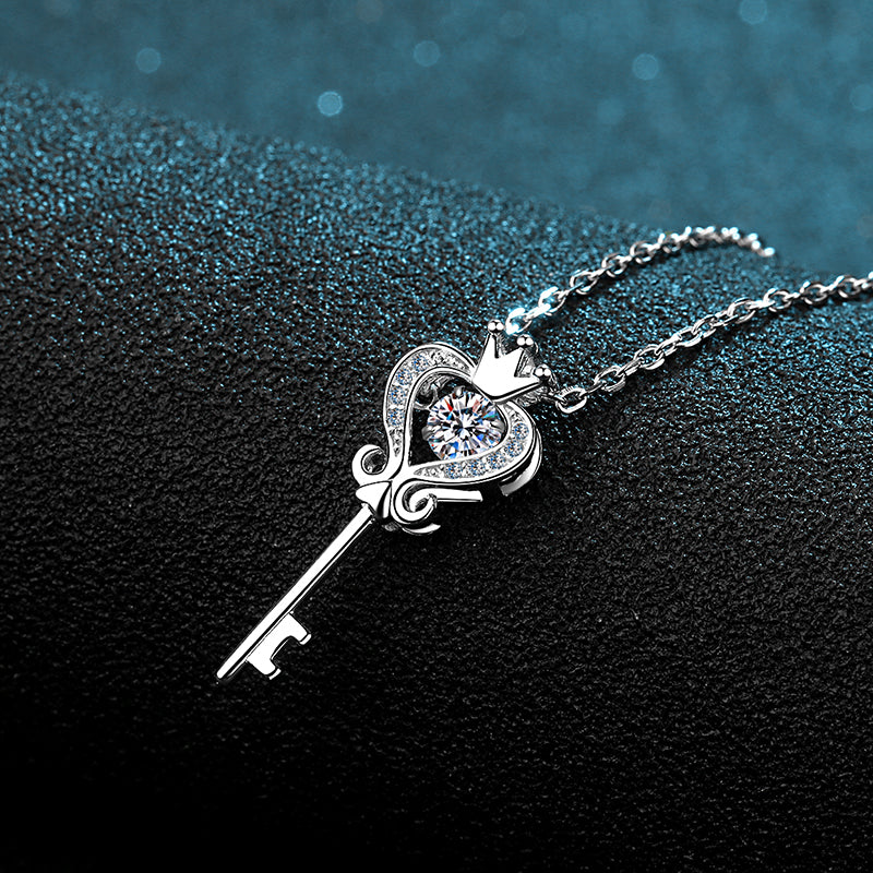 925 Sterling Silver Round Cut CZ Dancing key Necklace