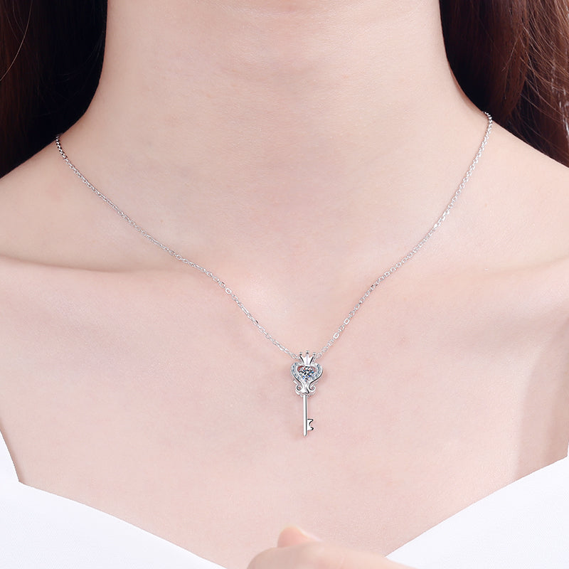 925 Sterling Silver Round Cut CZ Dancing key Necklace