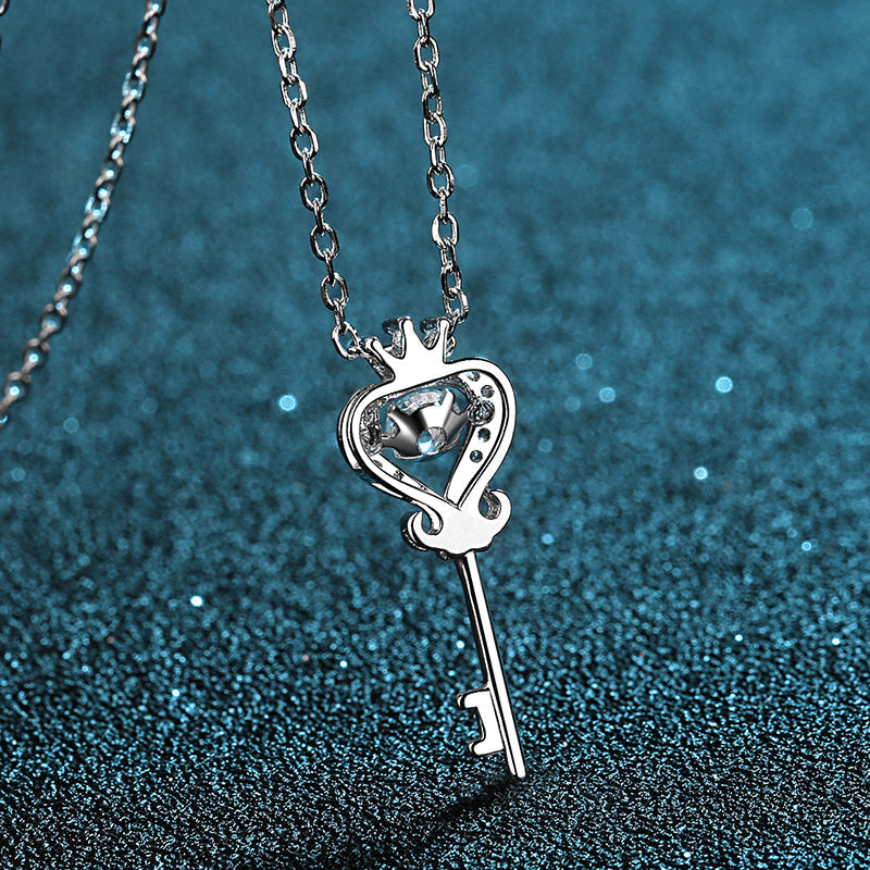 925 Sterling Silver Round Cut CZ Dancing key Necklace