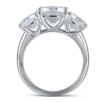 925 Sterling Silver Cushion Cut CZ Three Stone Ring for women