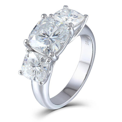 925 Sterling Silver Cushion Cut CZ Three Stone Ring for women