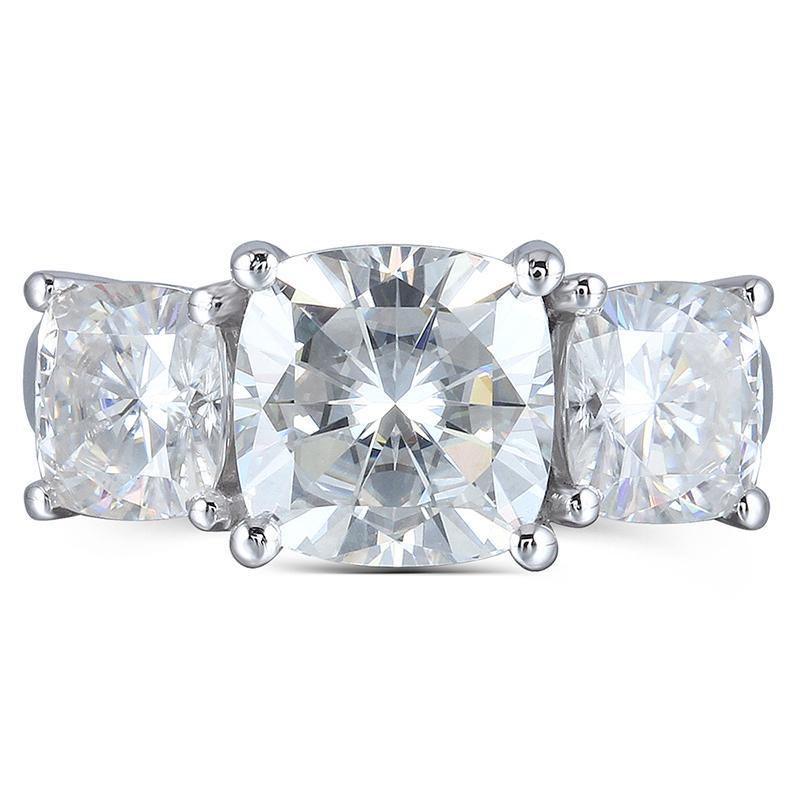 925 Sterling Silver Cushion Cut CZ Three Stone Ring for women