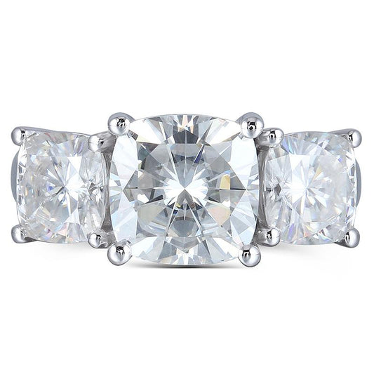 925 Sterling Silver Cushion Cut CZ Three Stone Ring for women