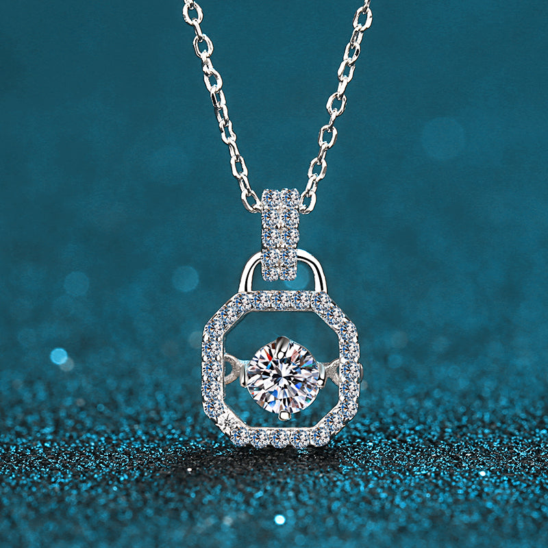 925 Sterling Silver Round Cut CZ Lock Dancing Pendant Necklace