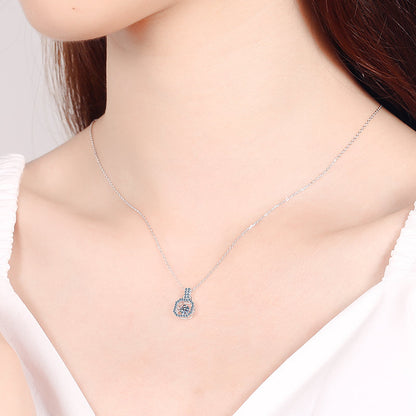 925 Sterling Silver Round Cut CZ Lock Dancing Pendant Necklace