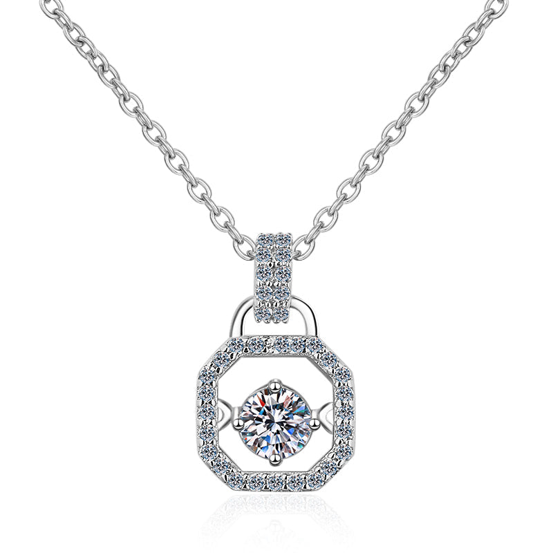 925 Sterling Silver Round Cut CZ Lock Dancing Pendant Necklace