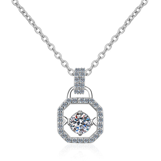 925 Sterling Silver Round Cut CZ Lock Dancing Pendant Necklace