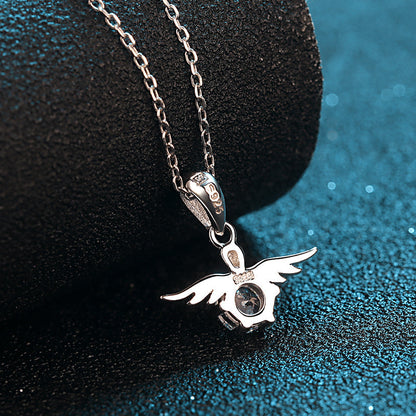 925 Sterling Silver Round Cut CZ Diamond Angel Wing Necklace