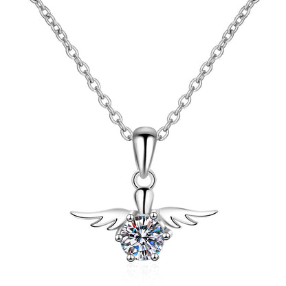 925 Sterling Silver Round Cut CZ Diamond Angel Wing Necklace