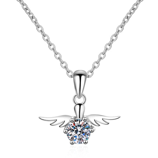 925 Sterling Silver Round Cut CZ Diamond Angel Wing Necklace