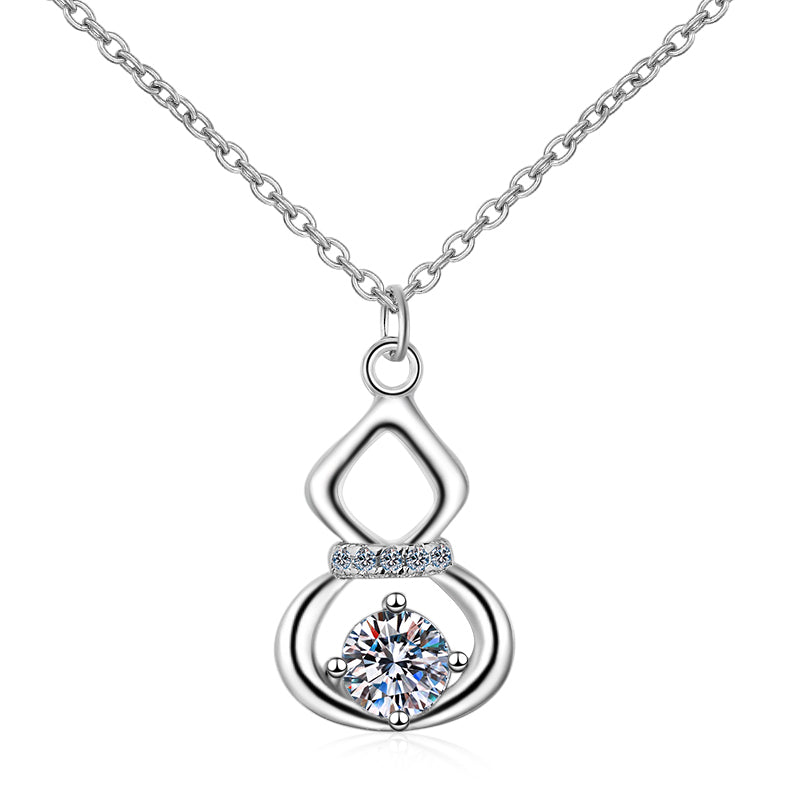 925 Sterling Silver Round Cut CZ Gourd Pendant Necklace