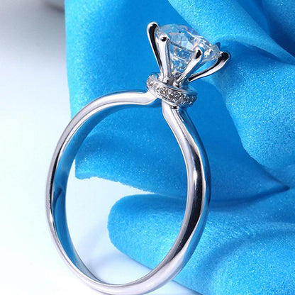 Sterling Silver Round Cut Hidden Halo CZ Diamond Ring