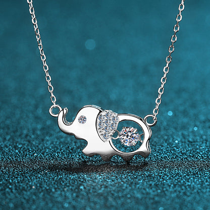 925 Sterling Silver Round Cut CZ Small Elephant Dancing Necklace