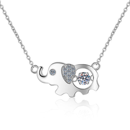 925 Sterling Silver Round Cut CZ Small Elephant Dancing Necklace