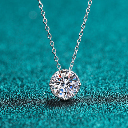 925 Sterling Silver Round Cut CZ Classic Pendant Necklace