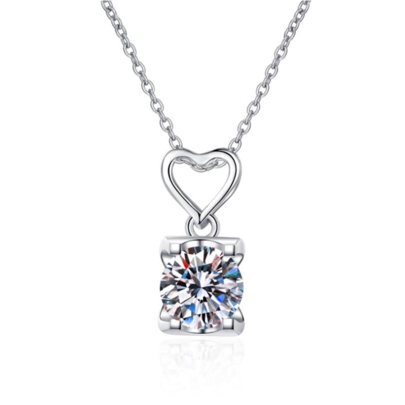 925 Sterling Silver Round Cut CZ Heart Pendant Necklace