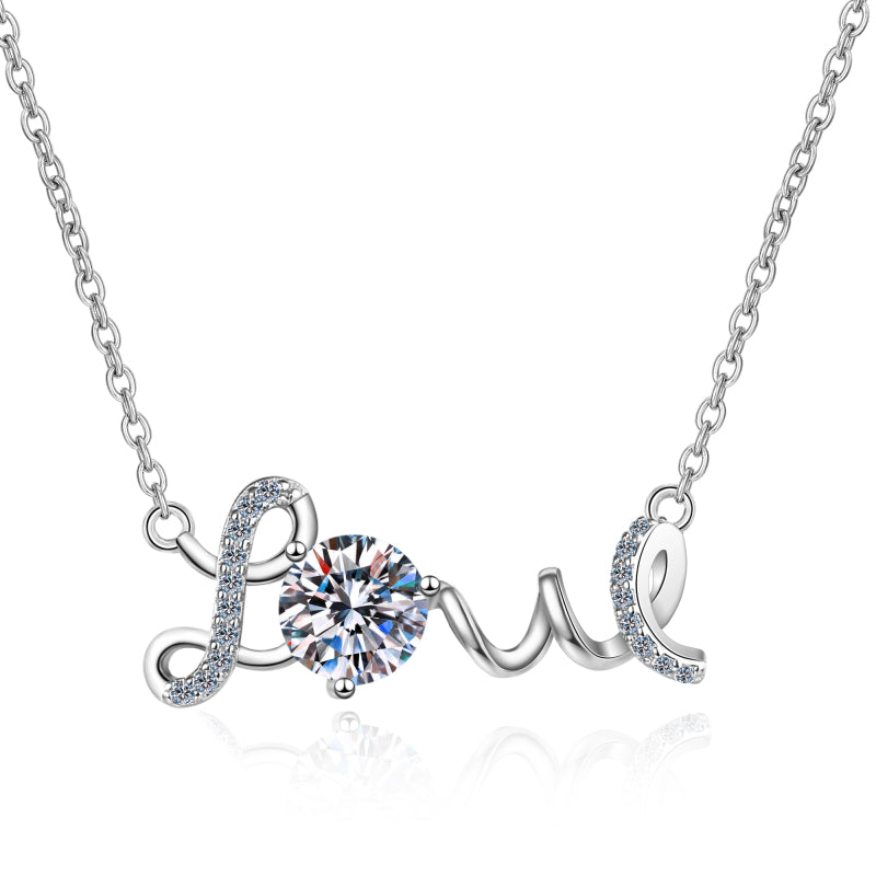 925 Sterling Silver Round Cut CZ LOVE Letter Pendant Necklace