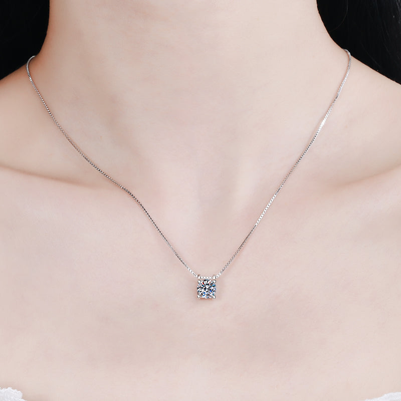 925 Sterling Silver Classis Round Cut CZ Diamond Necklace