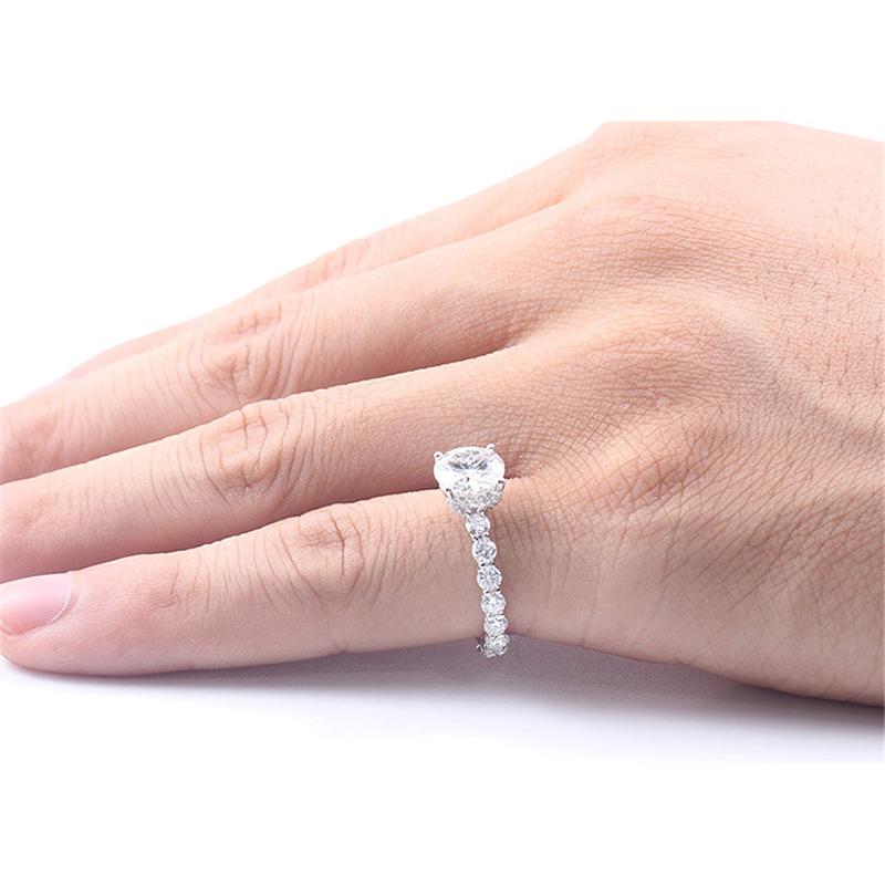 925 Sterling Silver Round Cut Pave CZ Engagement Ring