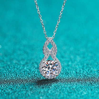 925 Sterling Silver Round Cut CZ Gourd-Shaped Necklace