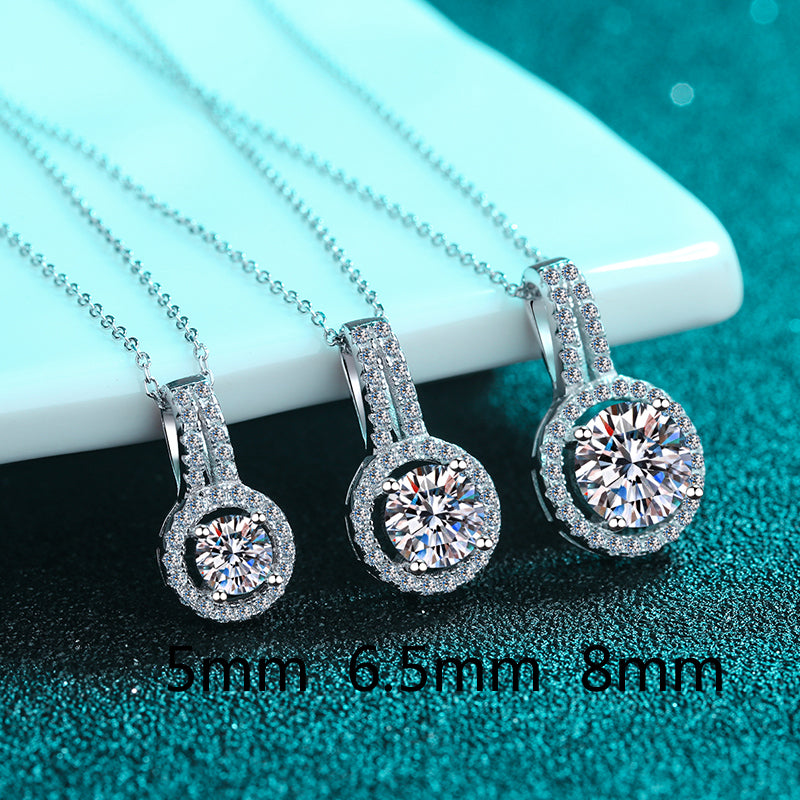 925 Sterling Silver Round Cut CZ  Diamond Classic Pendant Necklace