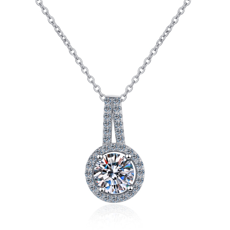 925 Sterling Silver Round Cut CZ  Diamond Classic Pendant Necklace