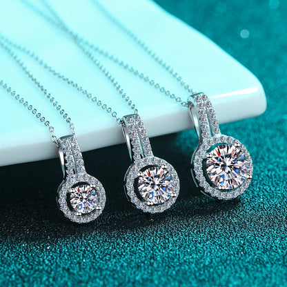 925 Sterling Silver Round Cut CZ  Diamond Classic Pendant Necklace