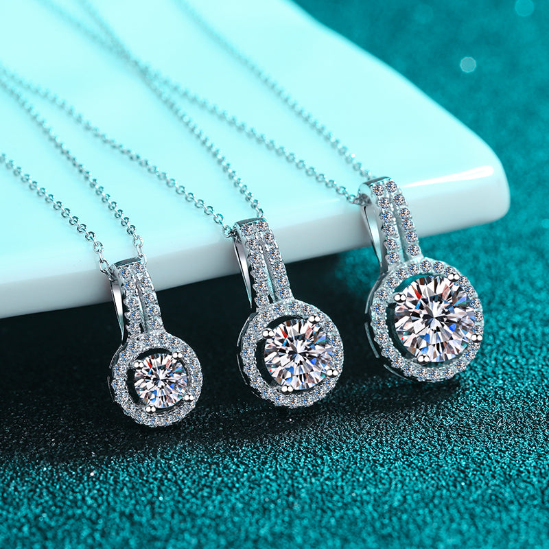 925 Sterling Silver Round Cut CZ  Diamond Classic Pendant Necklace