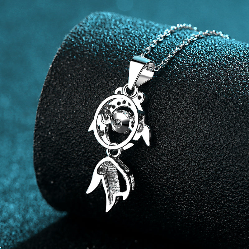 925 Sterling Silver Round Cut CZ Fish Dancing Necklace