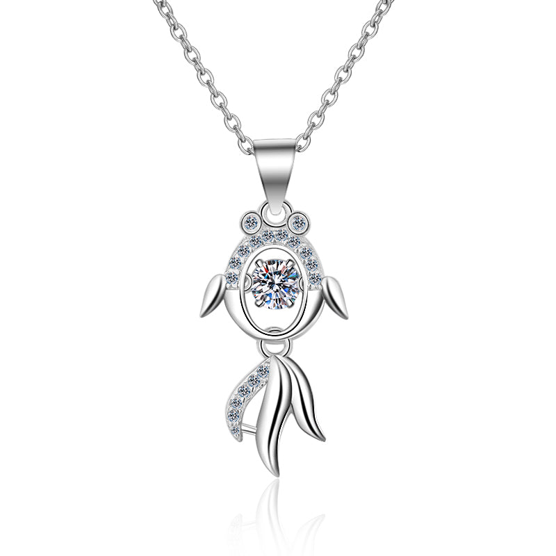 925 Sterling Silver Round Cut CZ Fish Dancing Necklace