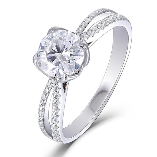 925 Sterling Silver Round Cut Split Shank CZ Diamond Ring