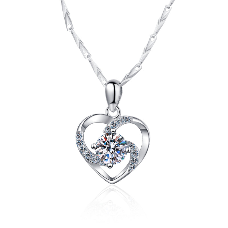 925 Sterling Silver Round Cut CZ Heart Pendant Necklace