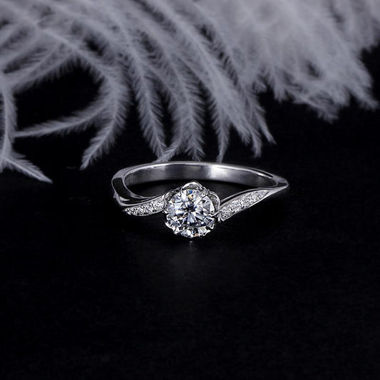 925 Sterling Silver Round Cut Swirl Shank CZ Ring