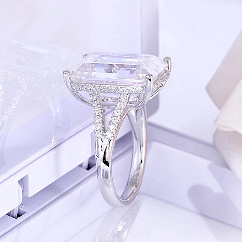 925 Sterling Silver  Emerald Cut CZ Split Shank Ring for women