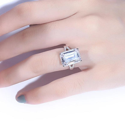 925 Sterling Silver Emerald Cut CZ Split Shank Engagement Ring