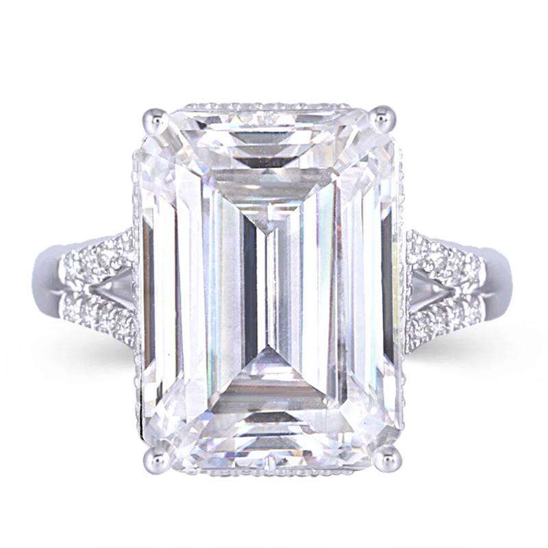 925 Sterling Silver Emerald Cut CZ Split Shank Engagement Ring