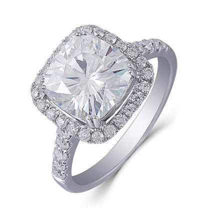 925 Sterling Silver Cushion Cut CZ Halo Ring for women