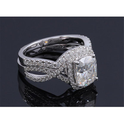 925 Sterling Silver Cushion Cut Pave CZ Bridal Set