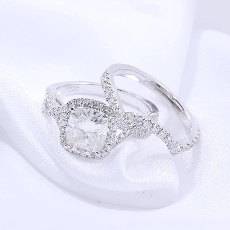 925 Sterling Silver Cushion Cut Pave CZ Bridal Set