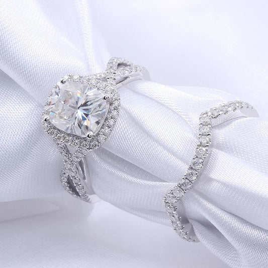 925 Sterling Silver Cushion Cut Pave CZ Bridal Set