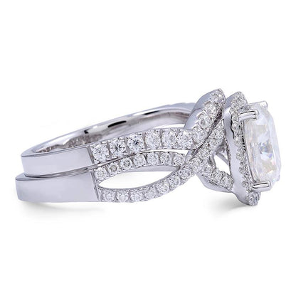 925 Sterling Silver Cushion Cut Pave CZ Bridal Set