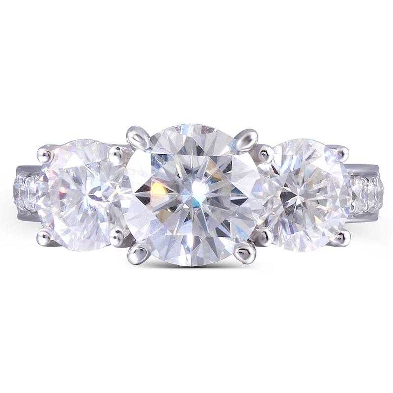 925 Sterling Silver Round Cut Three Stone CZ Diamond Ring