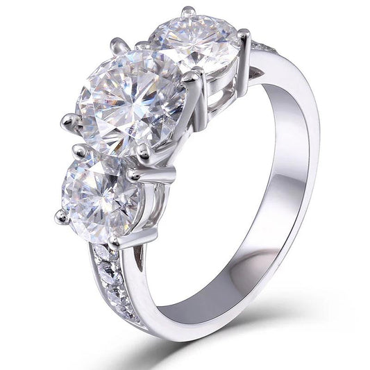 925 Sterling Silver Round Cut Three Stone CZ Diamond Ring