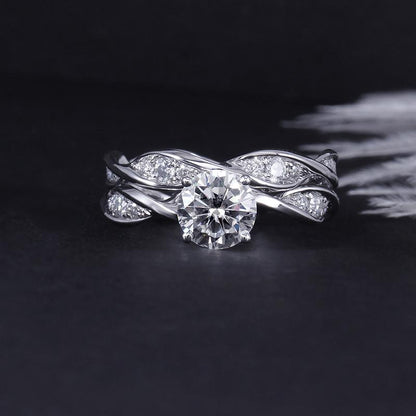 925 Sterling Silver Round Cut Twisted Shank CZ Bridal Set