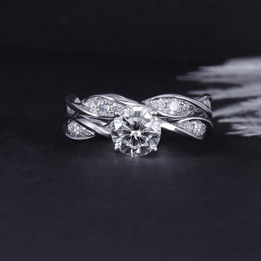 925 Sterling Silver Round Cut Twisted Shank CZ Bridal Set