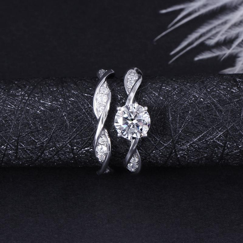 925 Sterling Silver Round Cut Twisted Shank CZ Bridal Set