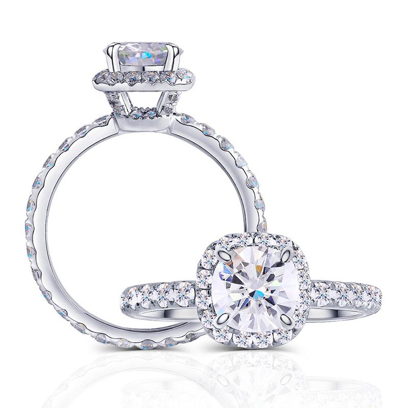 925 Sterling Silver Round Cut Halo CZ Diamond Engagement Ring